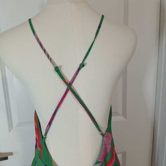 Shein Maxi Dress Women’s Size L Multicolor Deep V Neck Backless Halter - Picture 5 of 8